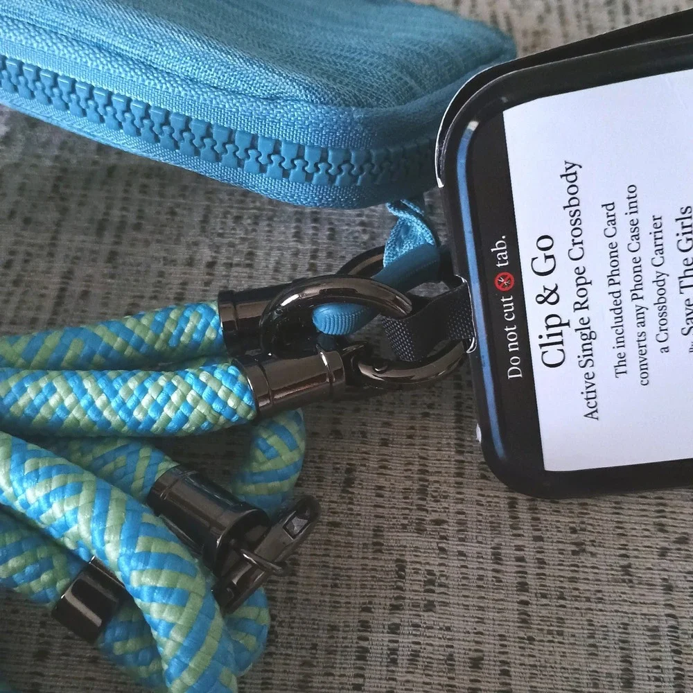 Save The Girls Clip & Go RFID Single Rope Crossbody Pouch Phone Strap Aqua NEW